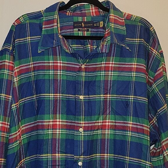 Ralph Lauren  Performance Flannel plaid Polo Long Sleeve Button Down Shirt 3XLT - Picture 5 of 6
